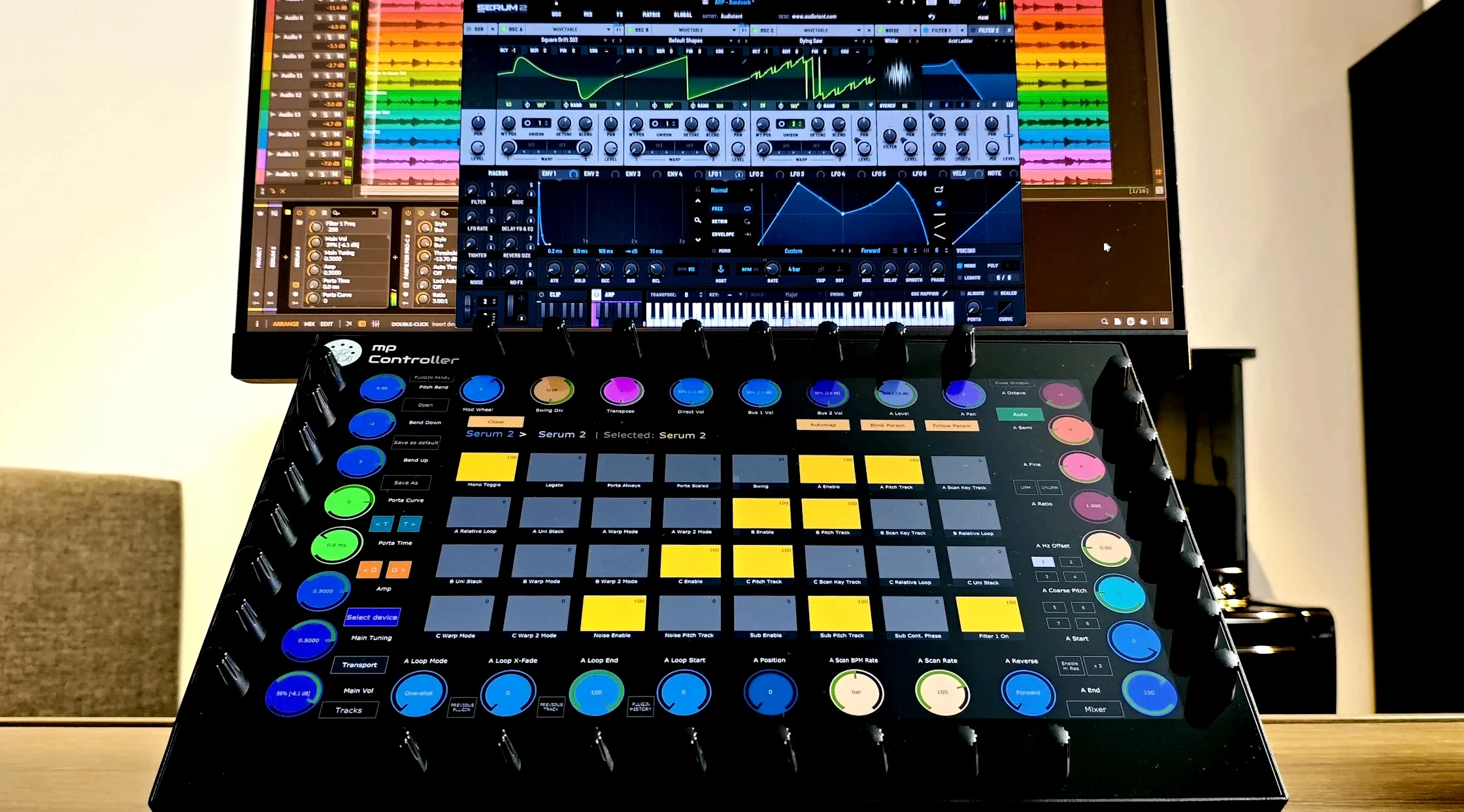MP Controller mapped to a Serum plugin in Bitwig Studio
