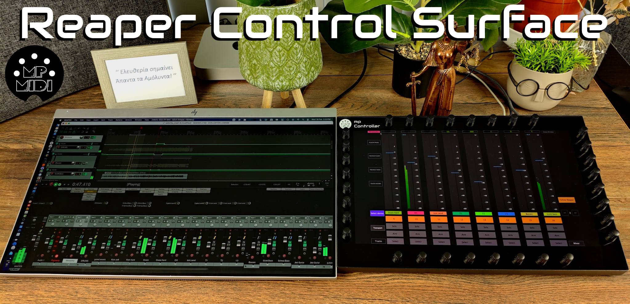 MP Controller running the Reaper control surface on the studio desk