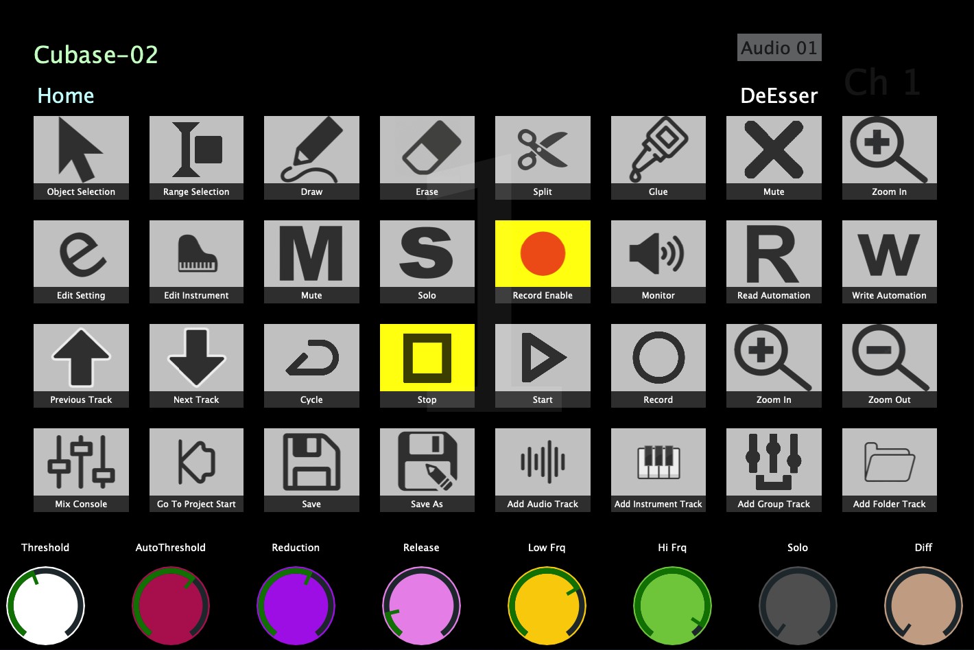 MP Controller showing Cubase Quick Controls