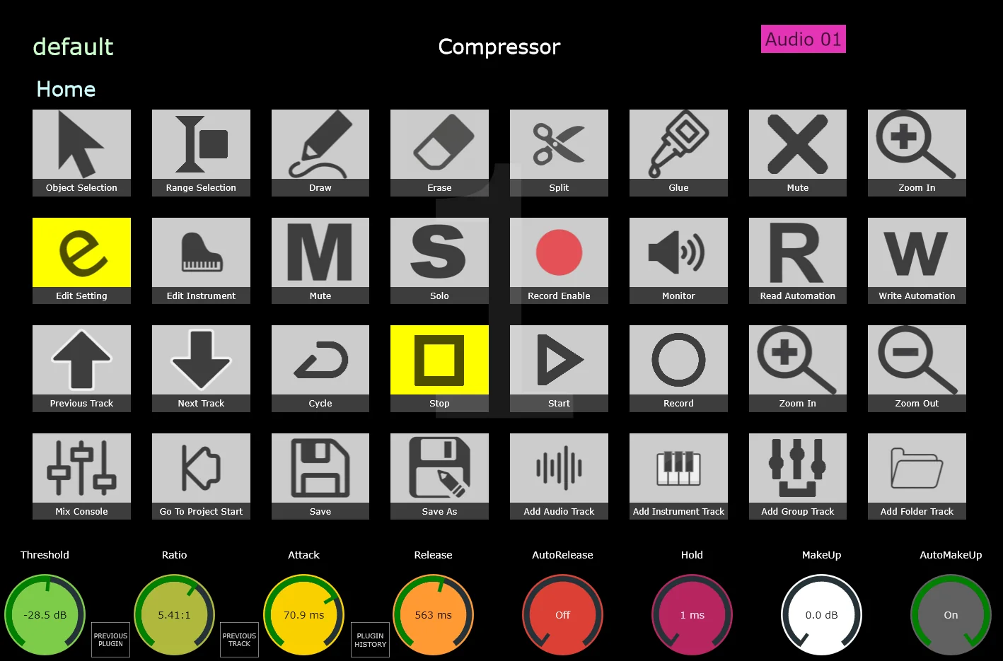 MP Controller showing Cubase Quick Controls