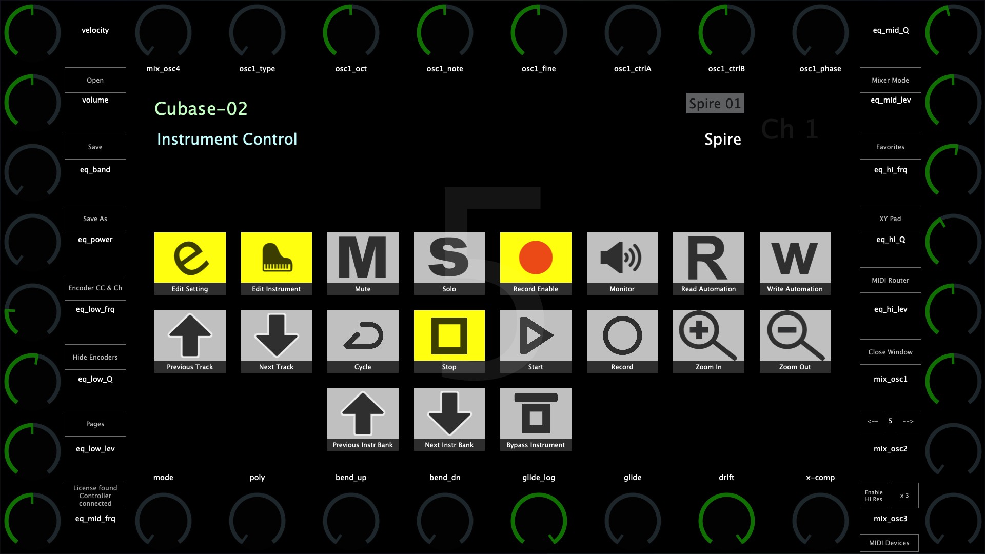 MP Controller controlling a Cubase instrument plugin