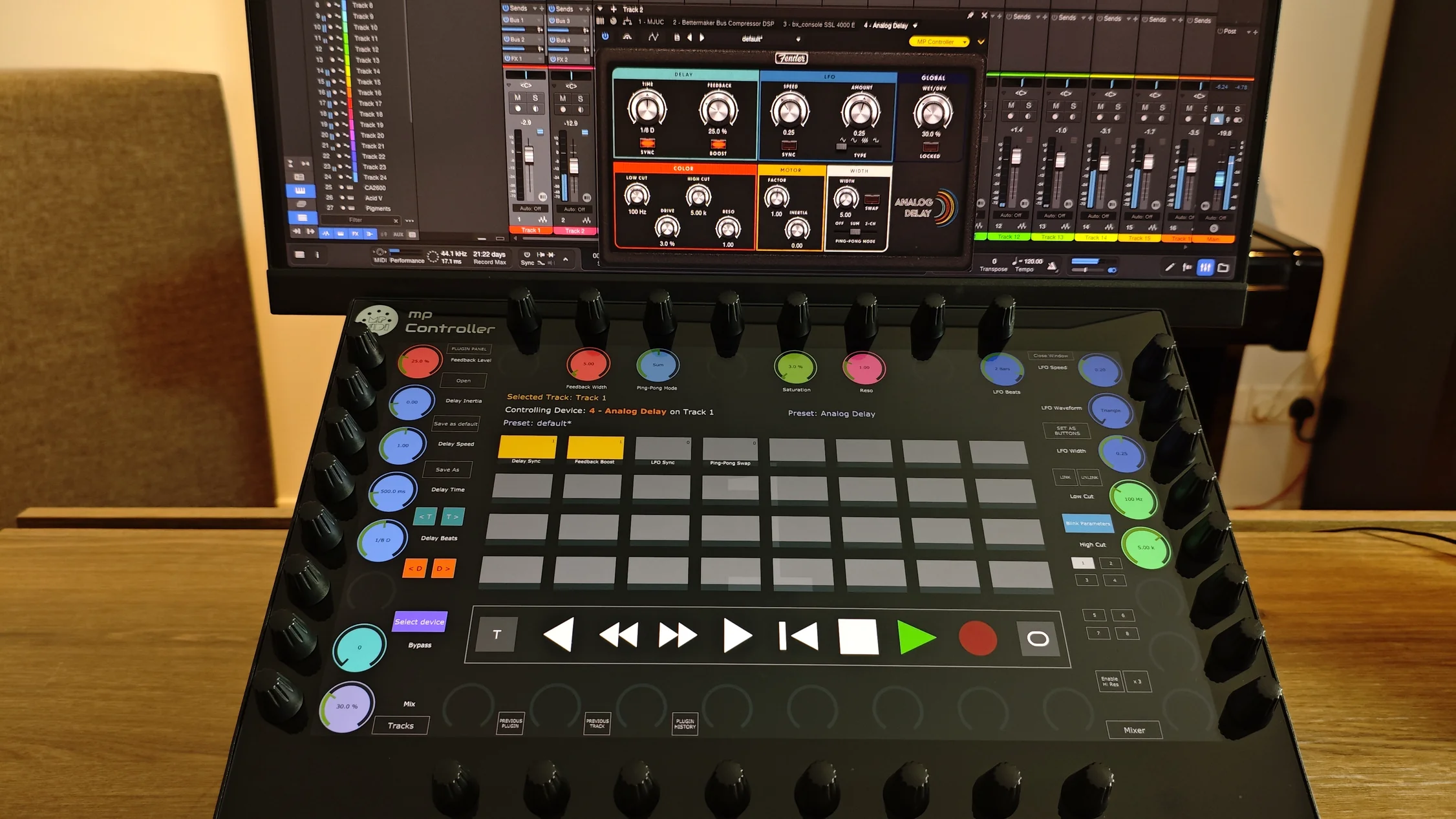 MP Controller touchscreen running the Studio One control surface