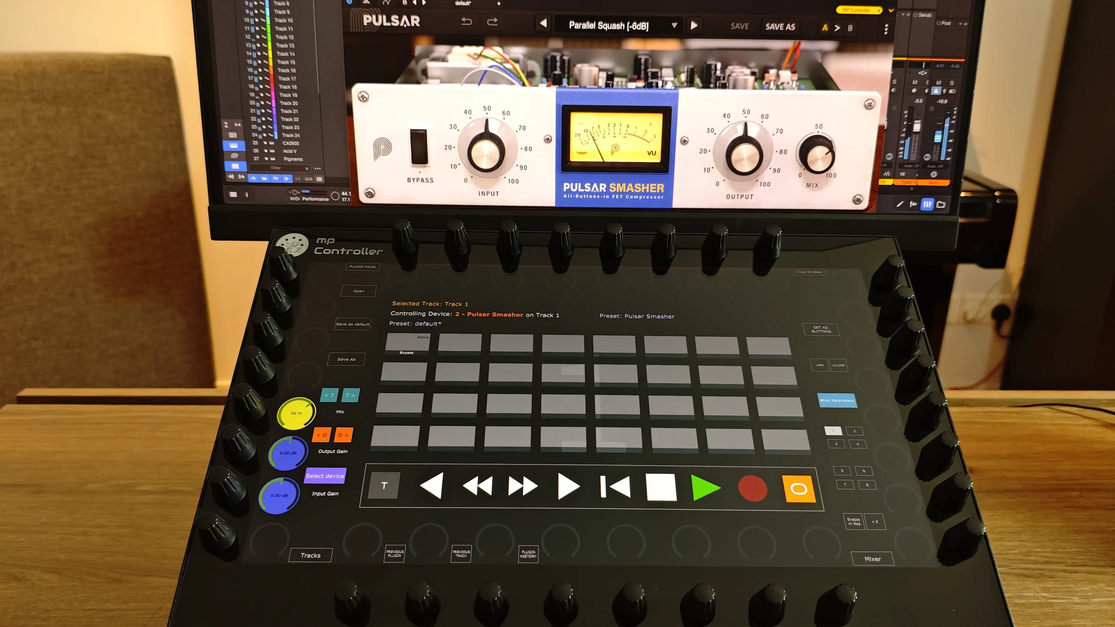 MP Controller mapped parameters for a Studio One plugin