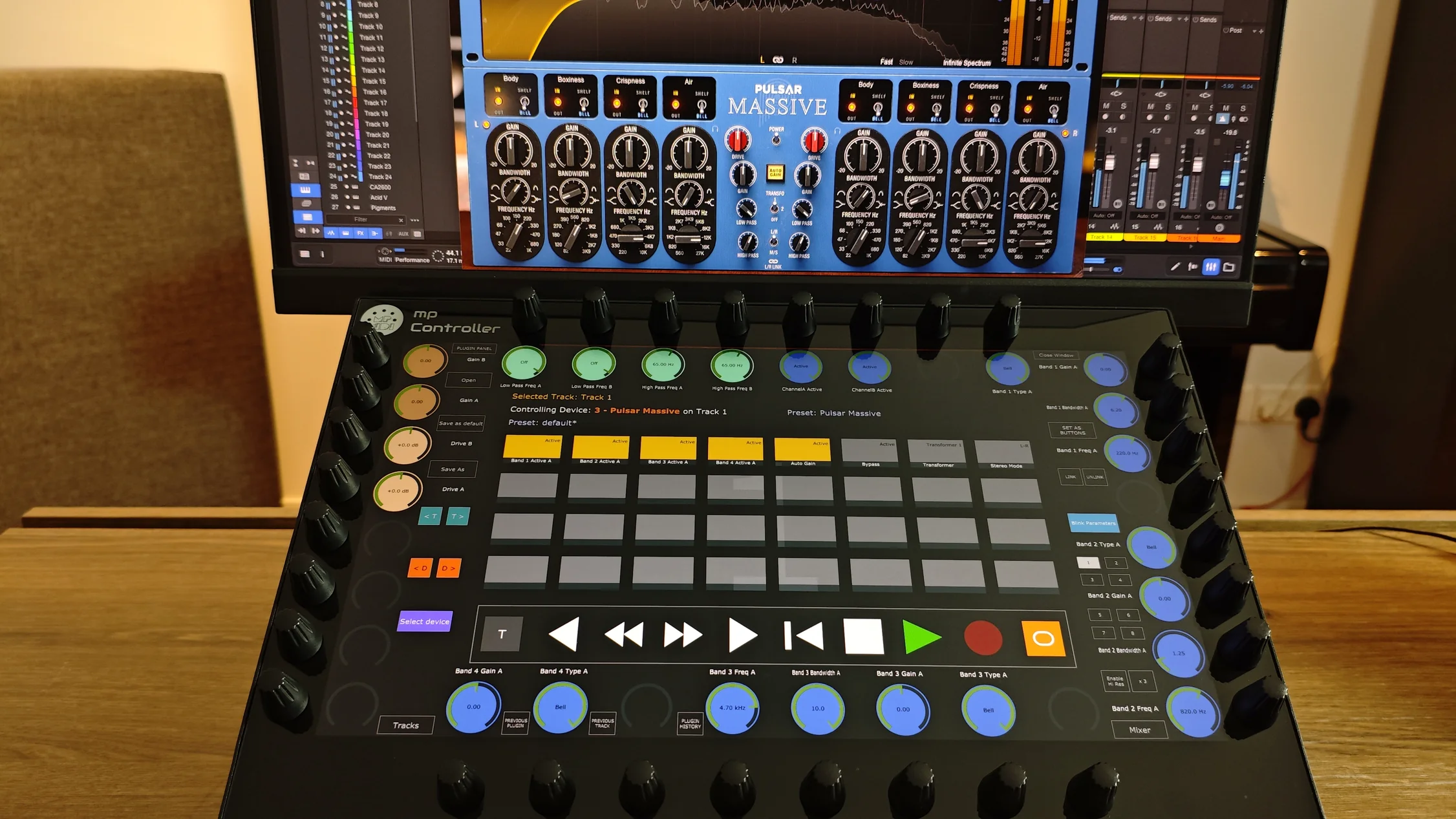 MP Controller alongside Fender Studio on the desk