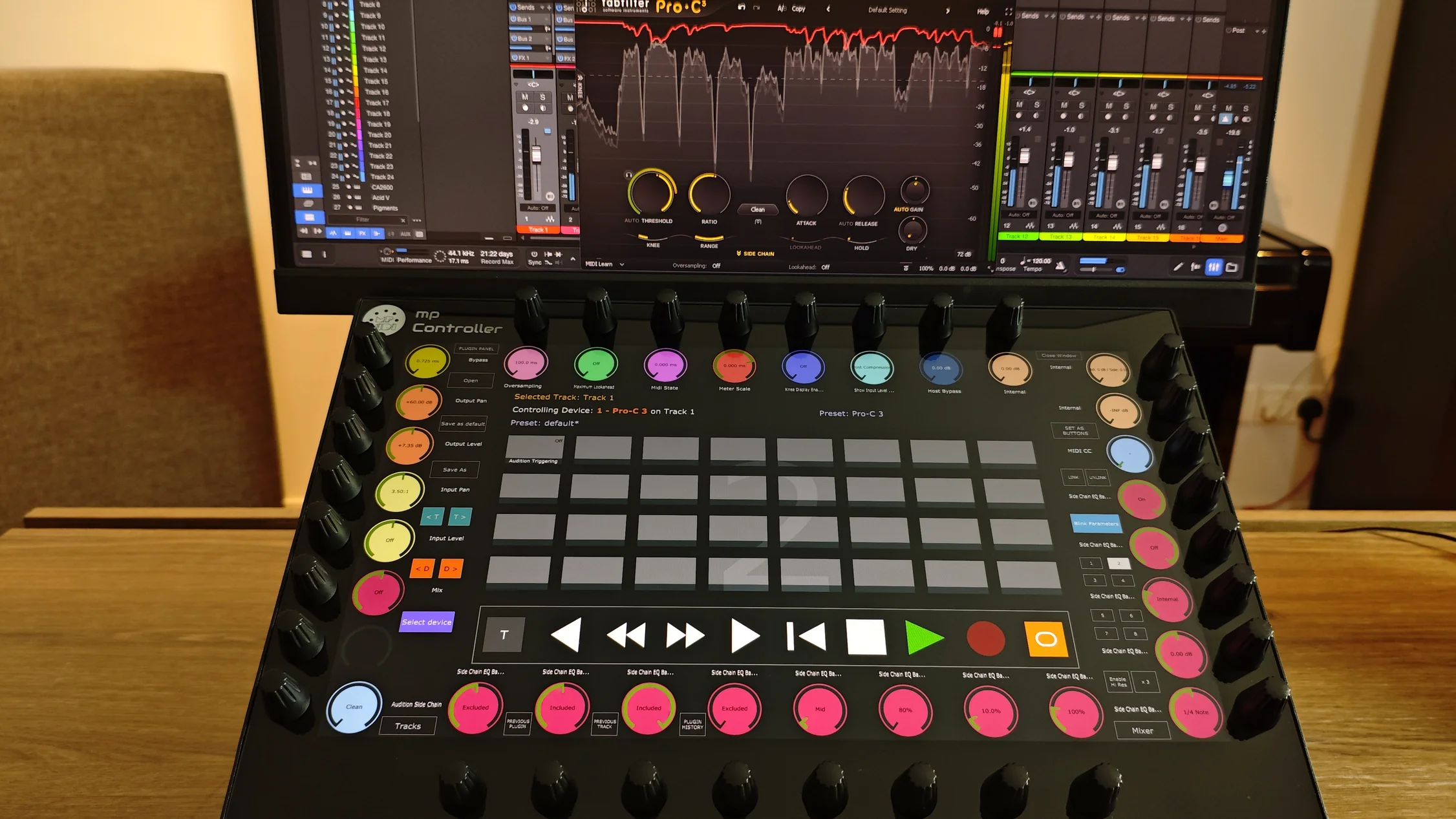 MP Controller controlling a virtual instrument in Studio One