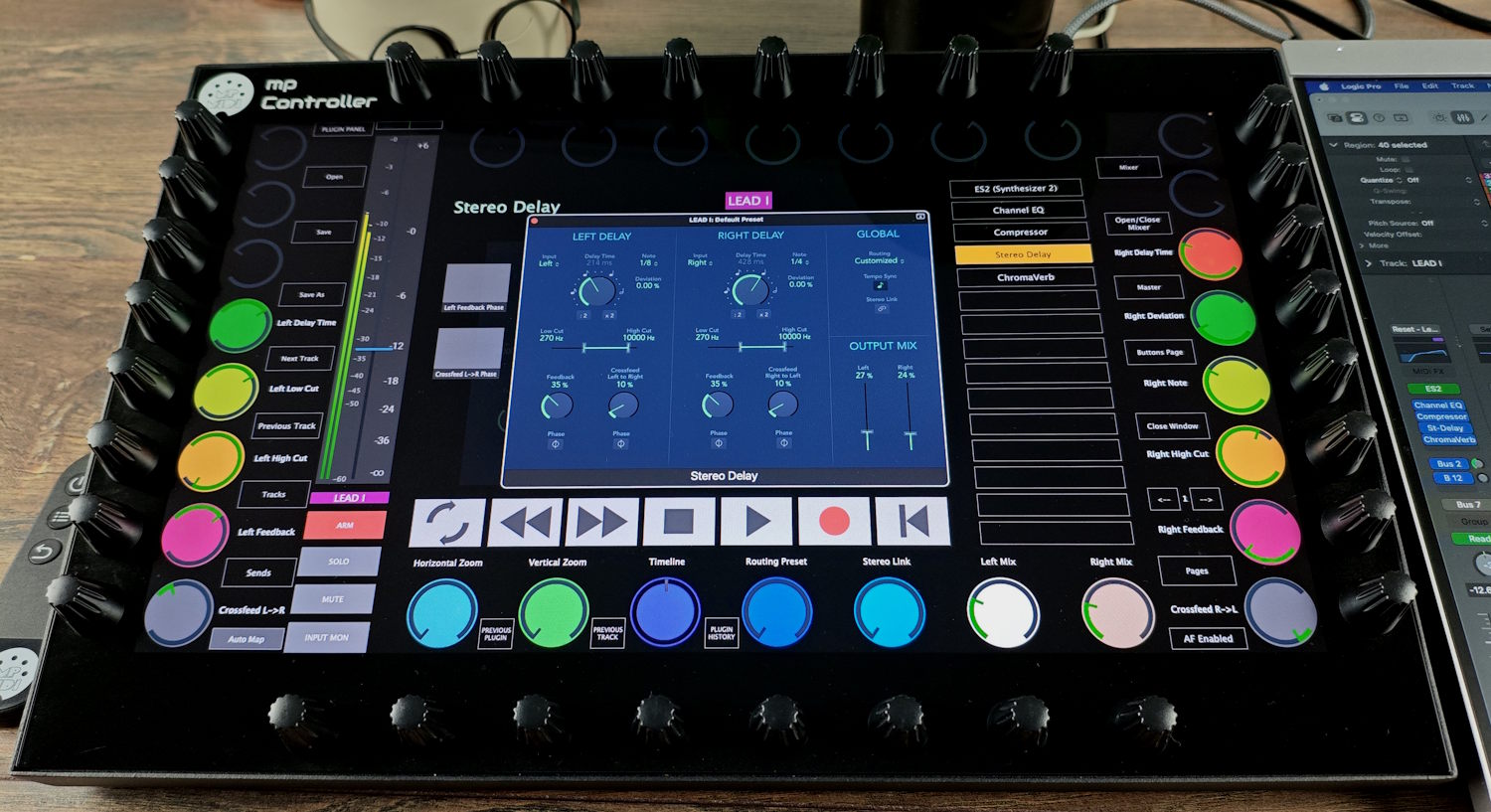 Meters on the MP Controller faders in main view