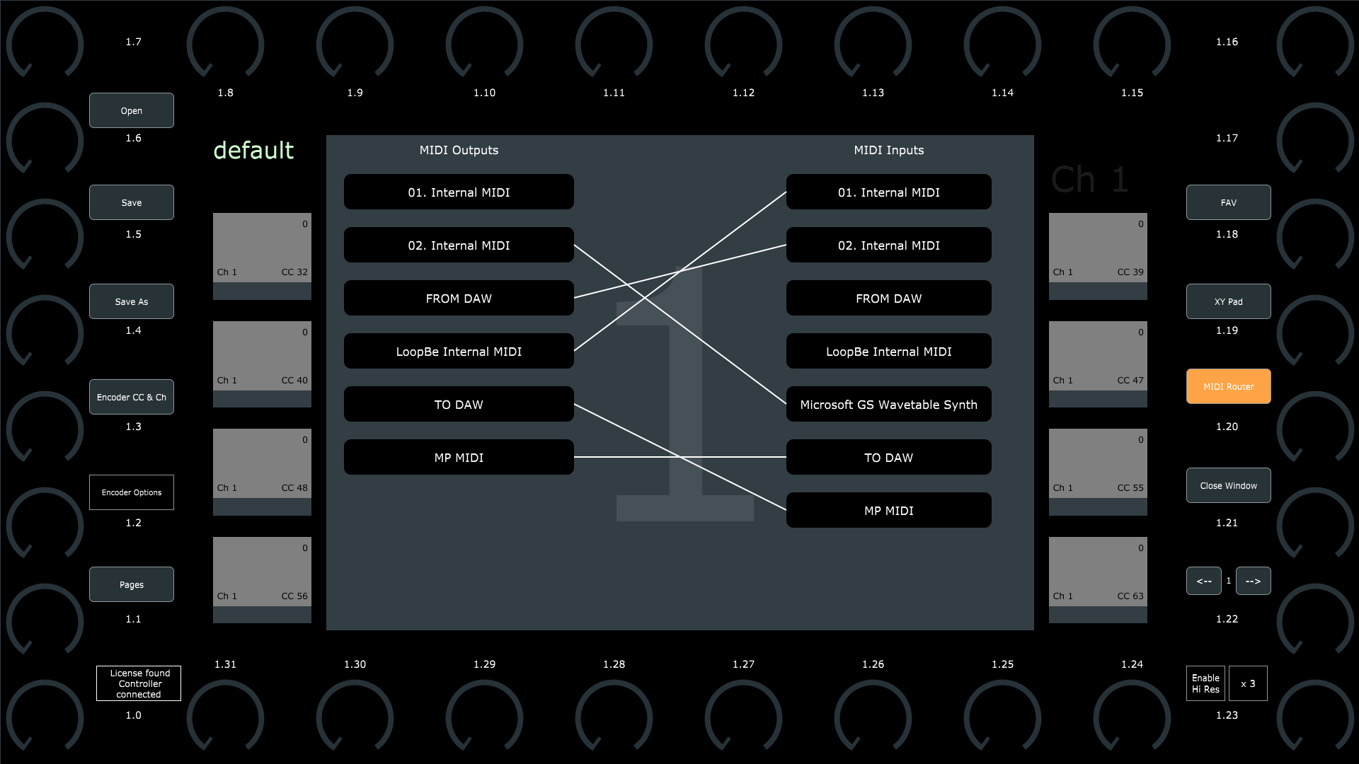 MP Controller MIDI routing interface