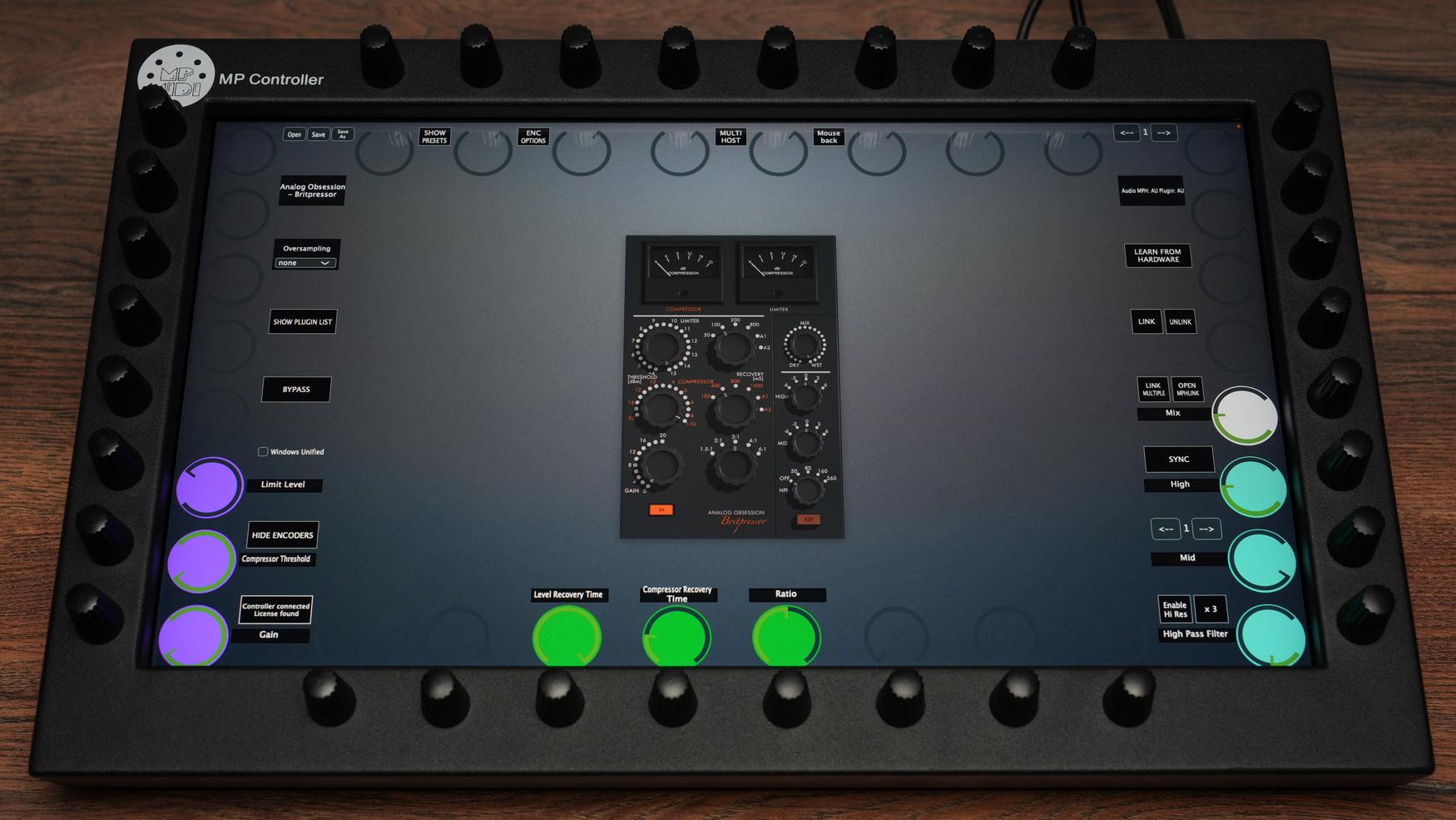 Analog Obsession Britpresser on MP MIDI Controller for vintage compression control