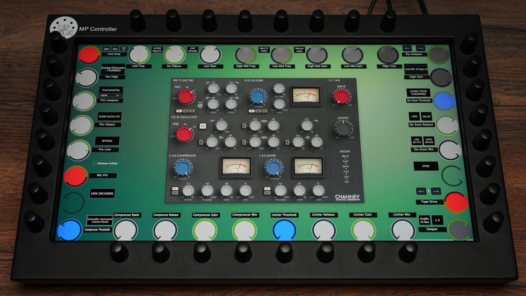Analog Obsession Channev on MP MIDI Controller with hands-on control of all parameters