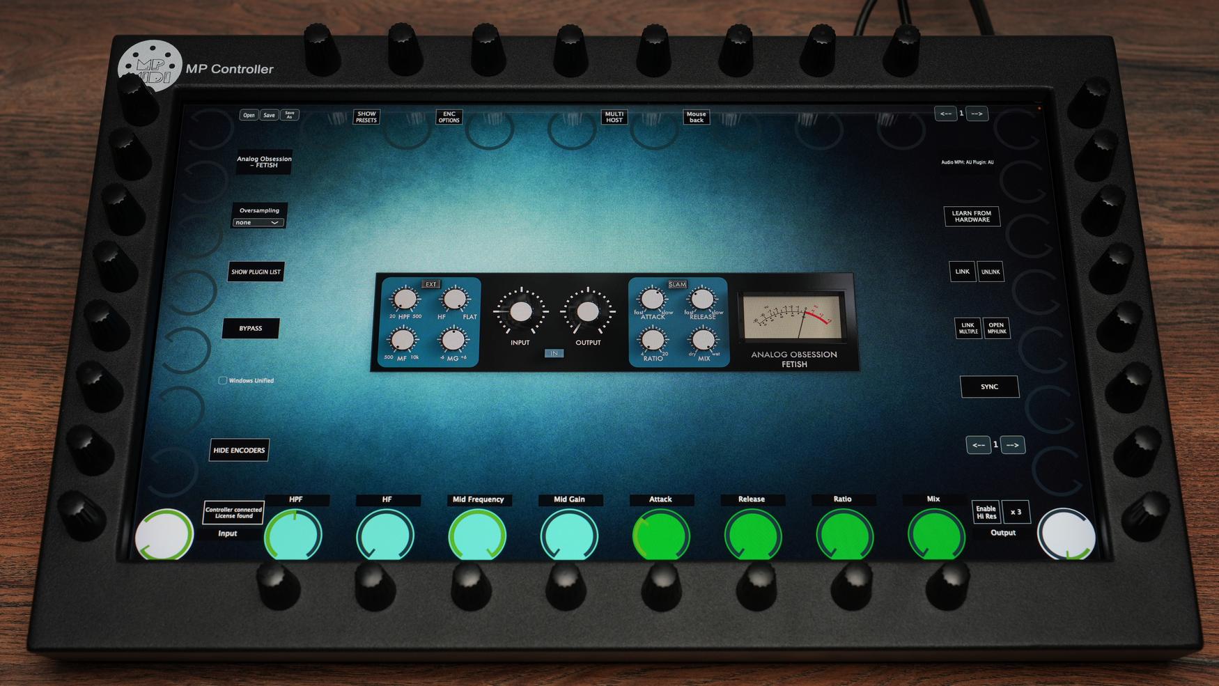 Analog Obsession Fetish on MP MIDI Controller for FET compression hardware control