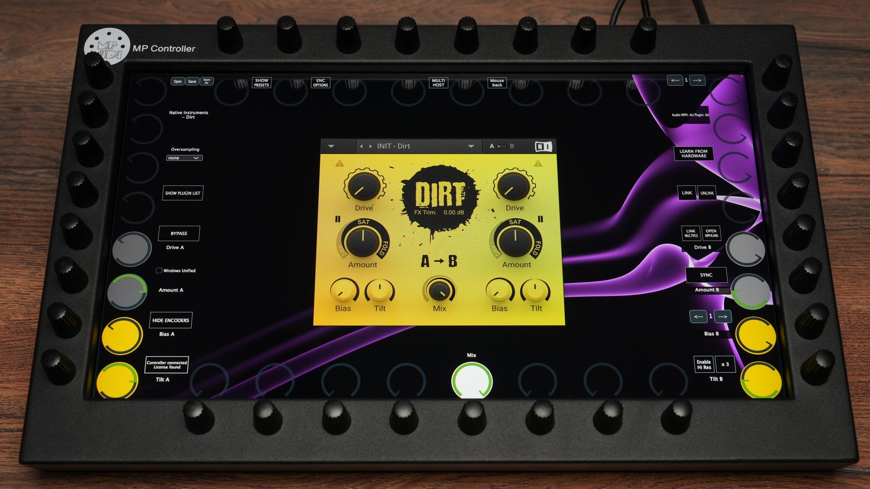 Native Instruments Dirt distortion plugin on MP Controller