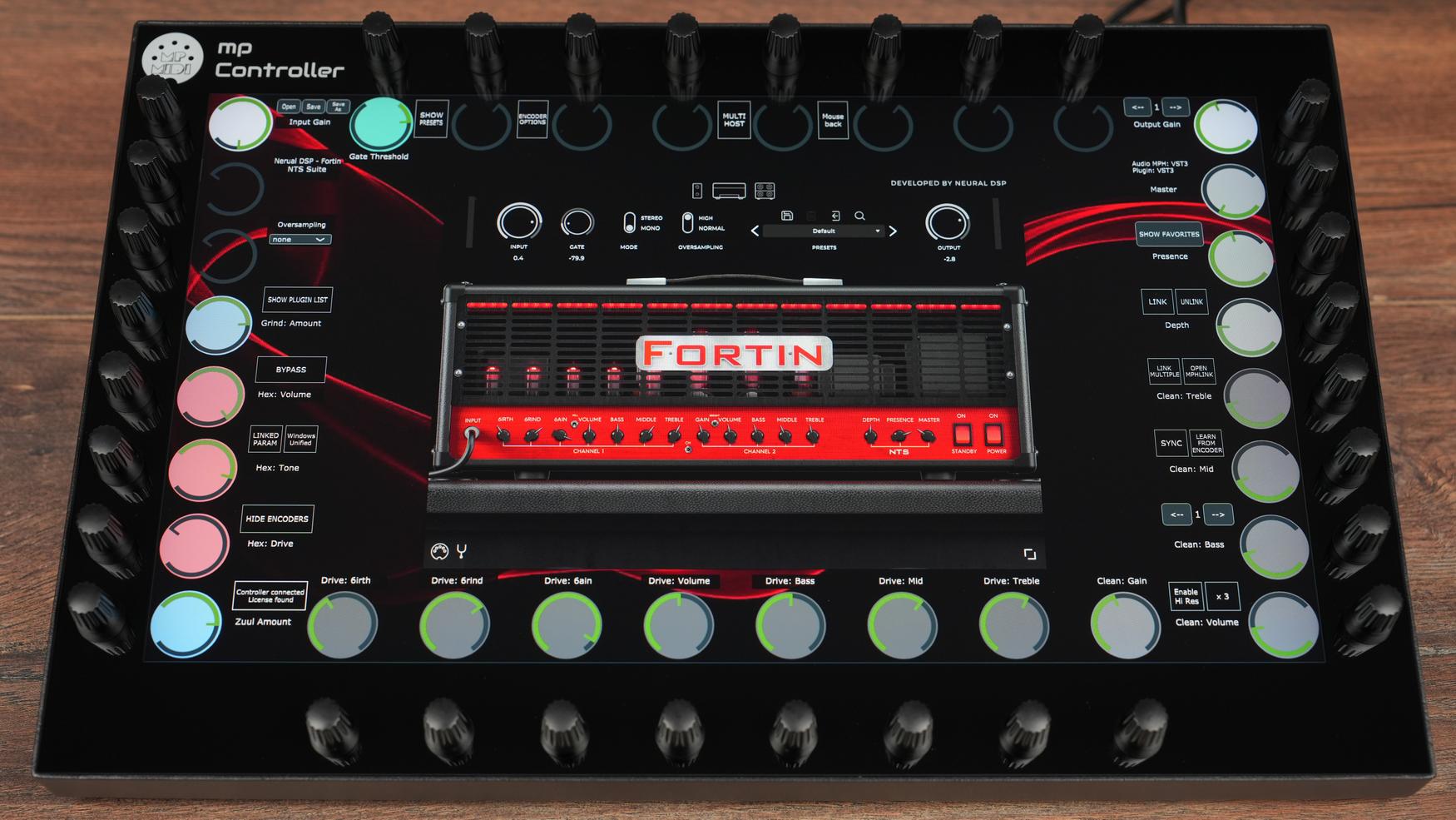 MP MIDI Controller with Neural DSP Fortin NTS Suite plugin showing amp controls and effects