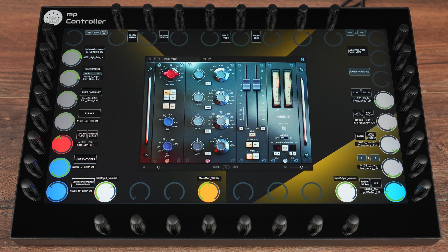 MP MIDI Controller with NoiseAsh Need 81 Console plugin showing hardware controls and touchscreen interface