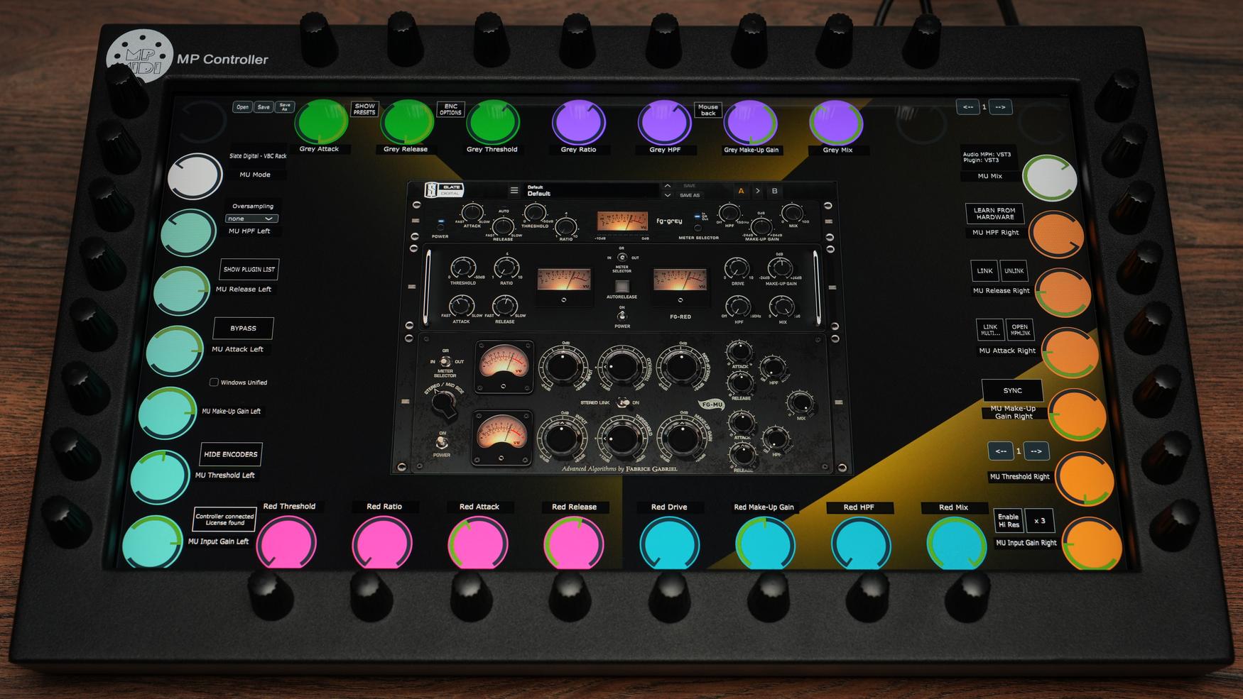 MP MIDI Controller with Slate Digital VBC Rack plugin showing tactile hardware control interface