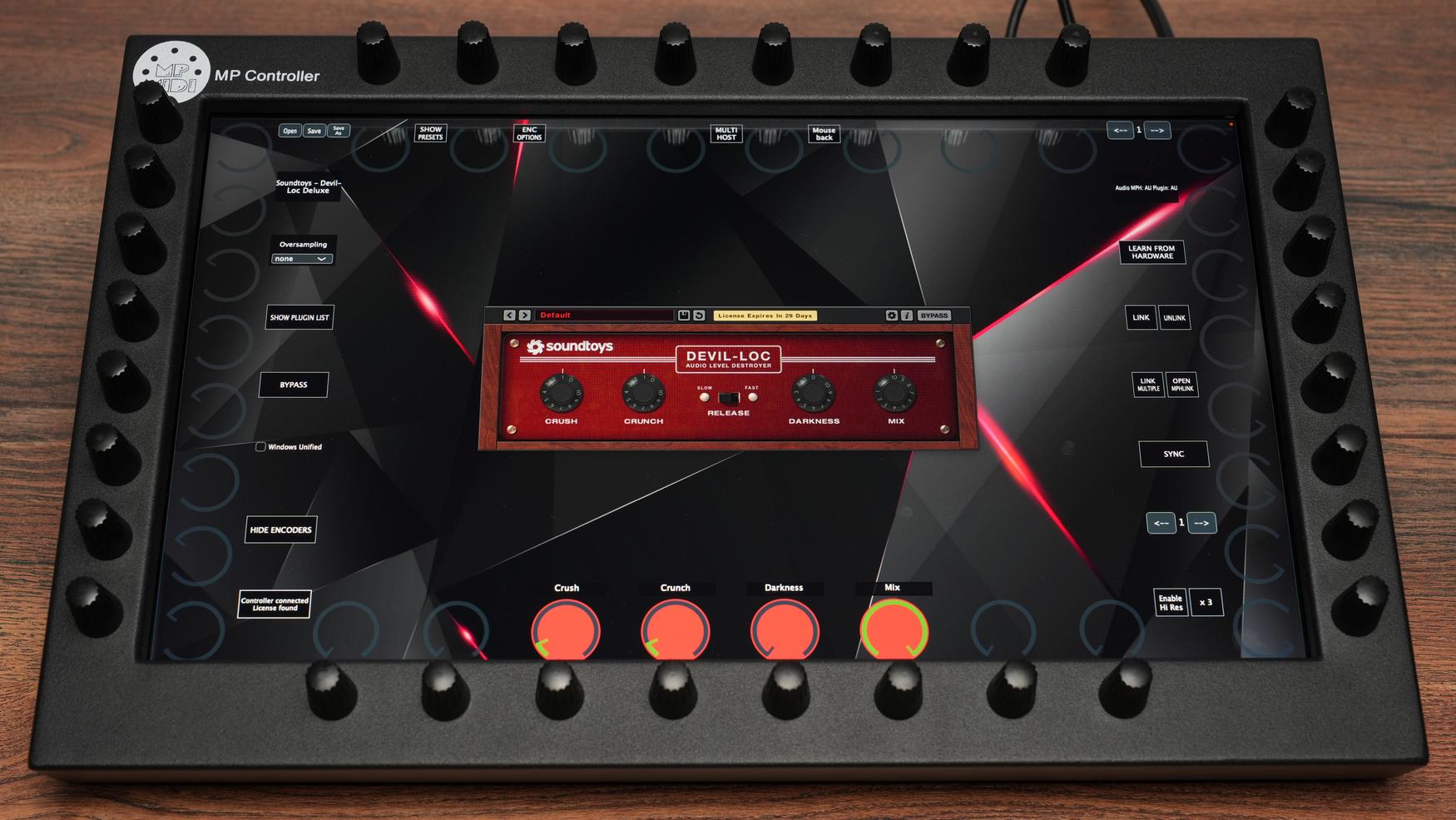 Soundtoys Devil-Loc plugin on MP Controller with compression and distortion controls