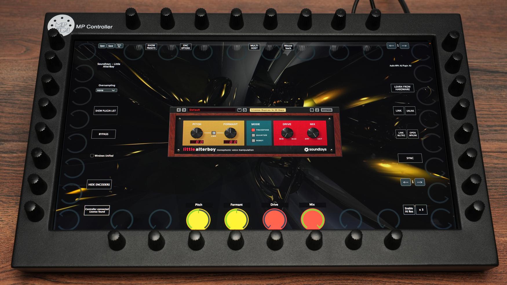 Soundtoys Little AlterBoy plugin on MP Controller with pitch and formant controls