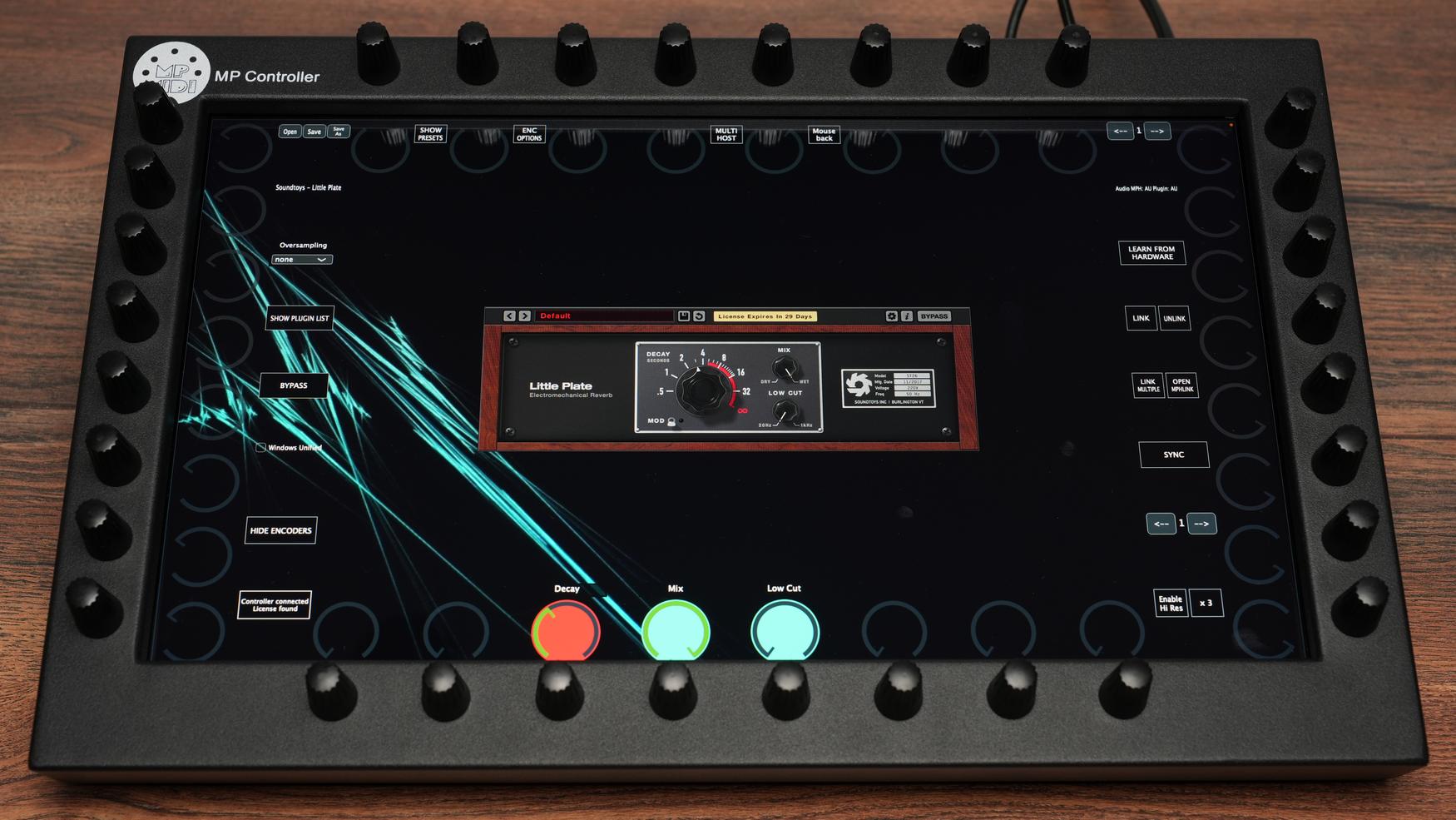 Soundtoys Little Plate plugin on MP Controller with vintage reverb controls