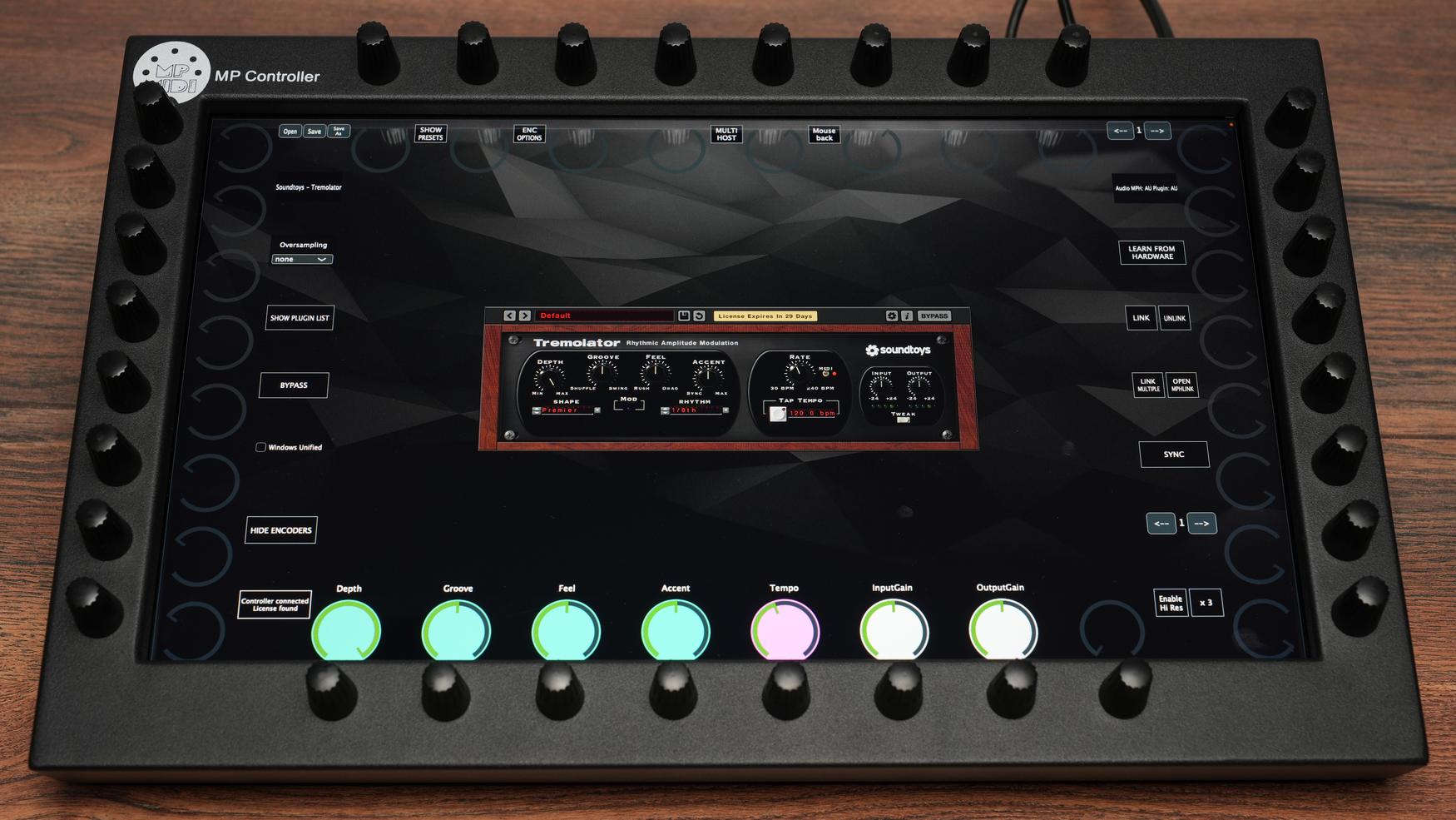 Soundtoys Tremolator plugin on MP Controller with tremolo modulation controls