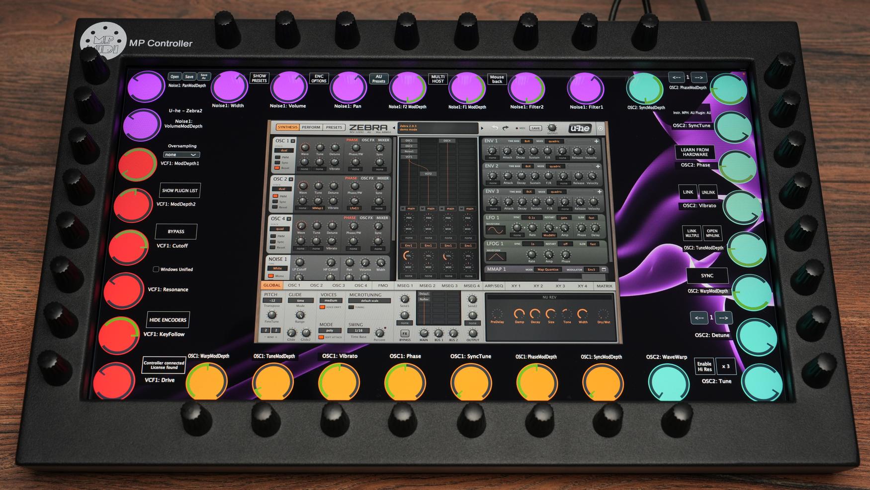 U-He Zebra modular synthesizer on MP Controller