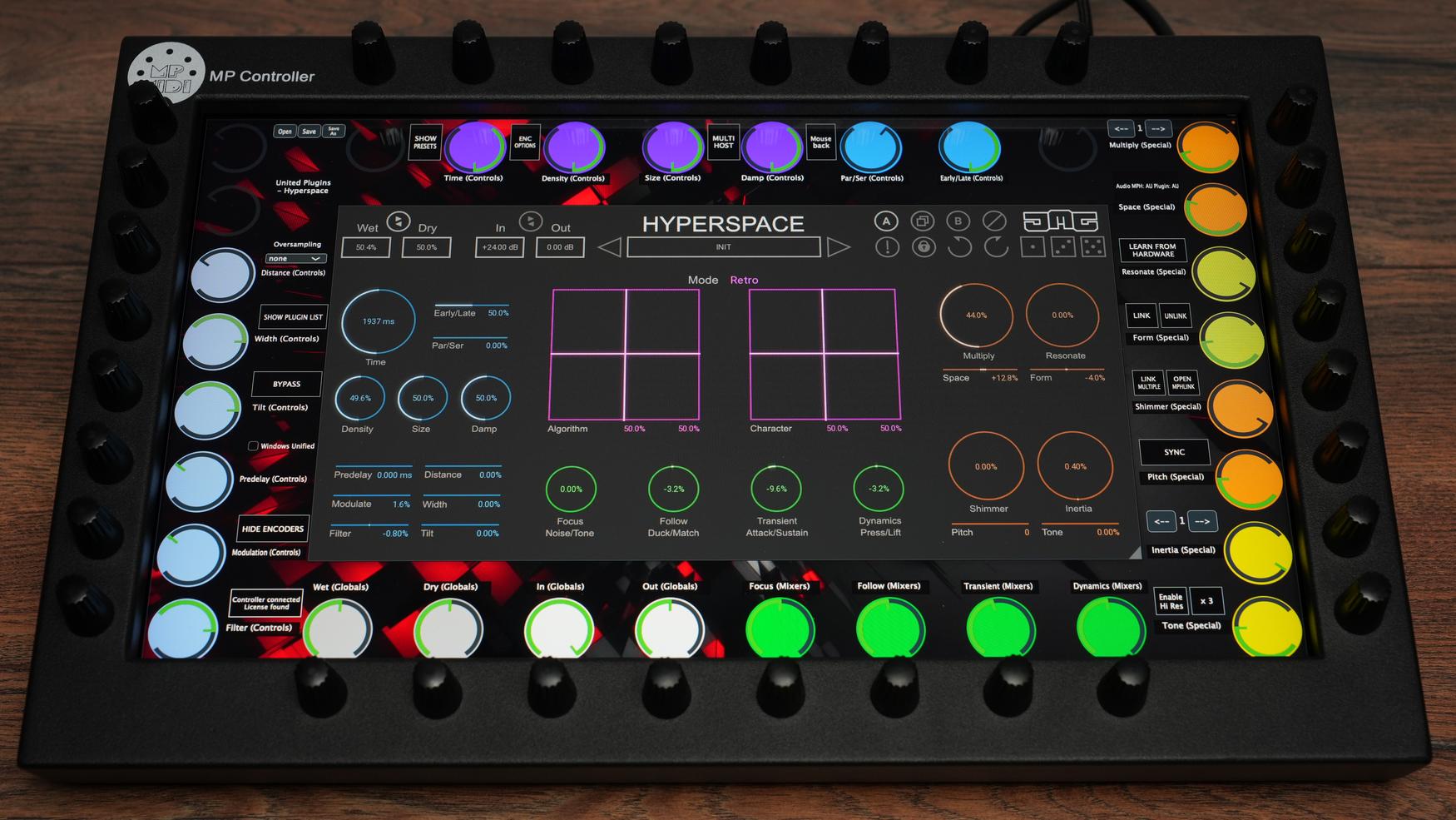 United Plugins Hyperspace reverb on MP Controller with tactile controls