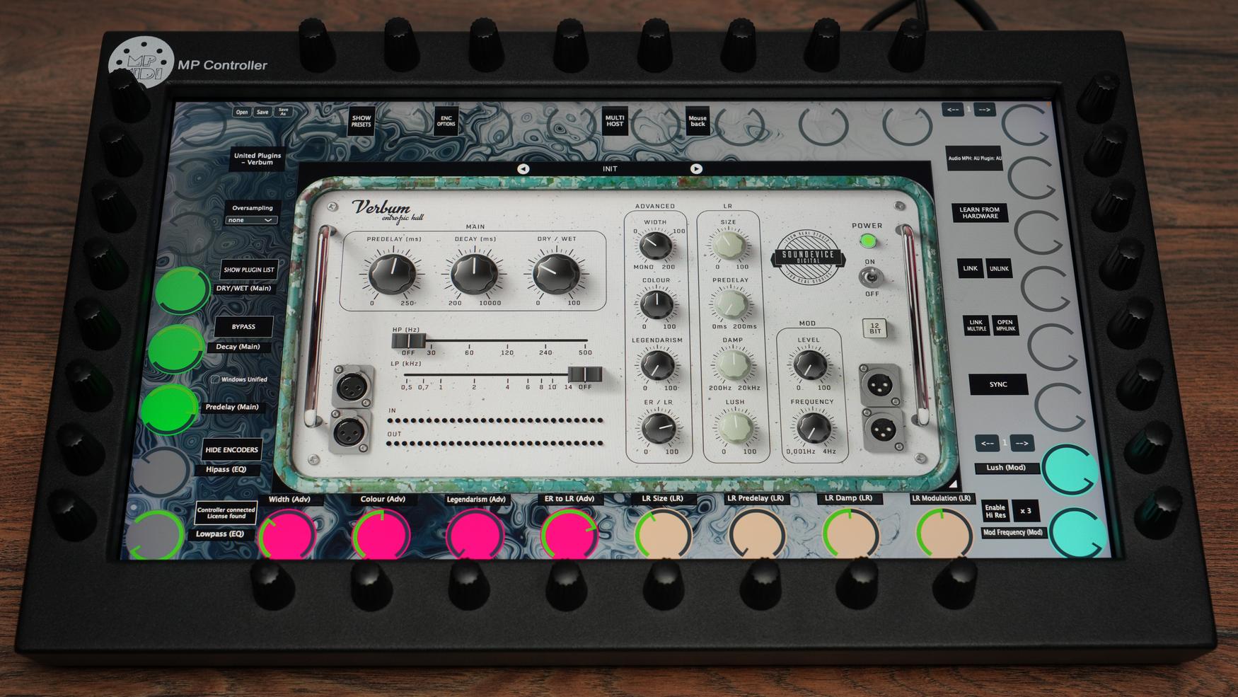 United Plugins Verbum vintage reverb on MP Controller hardware interface