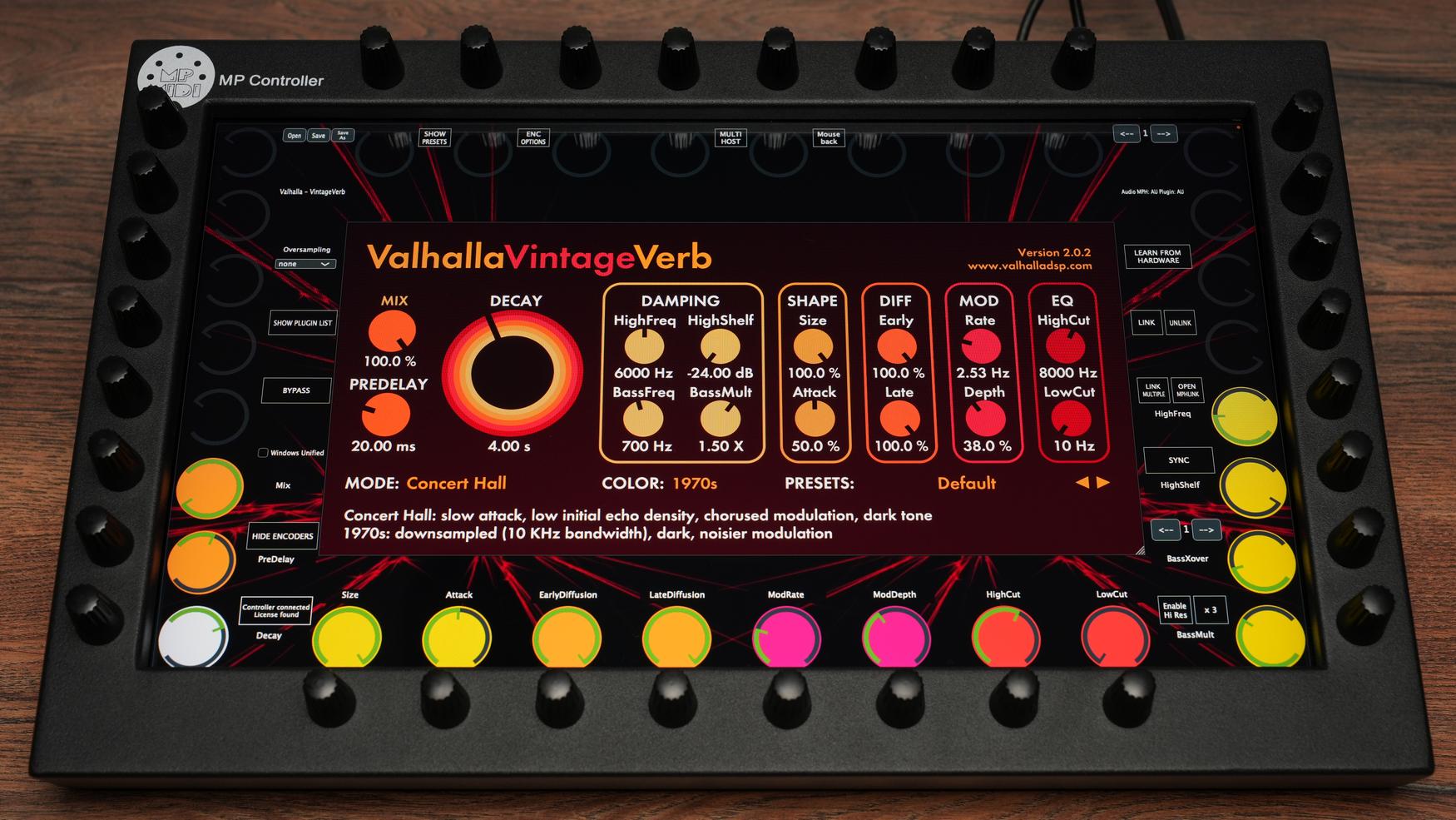Valhalla VintageVerb plugin on MP Controller