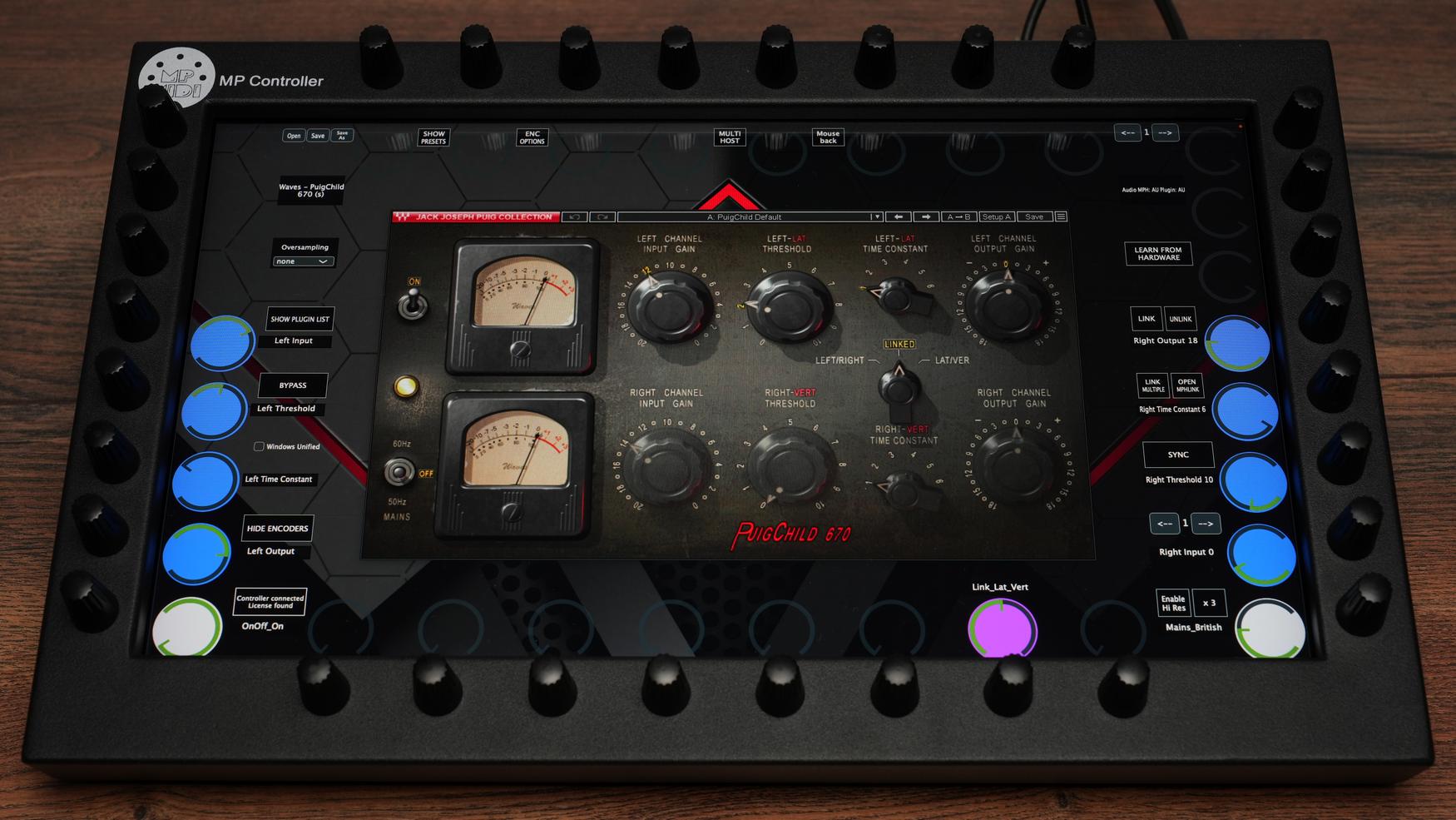 MP Controller touchscreen displaying Waves plugin controls